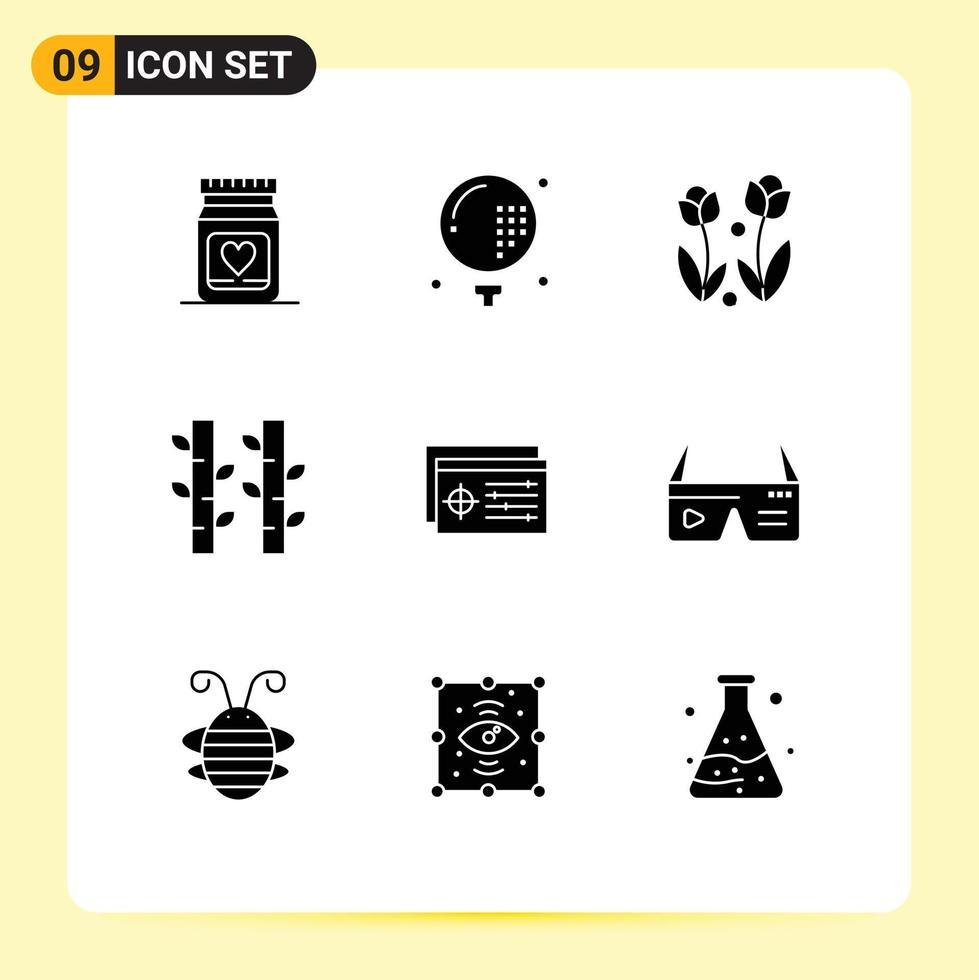 9 Universal Solid Glyphs Set for Web and Mobile Applications plant china golf bamboo rose Editable Vector Design Elements
