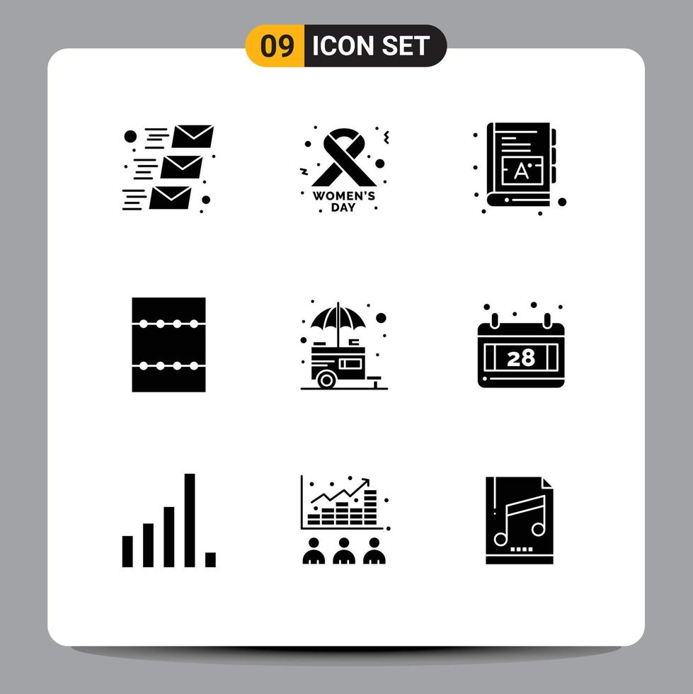 Pictogram Set of 9 Simple Solid Glyphs of shop stand book stall minimize Editable Vector Design Elements