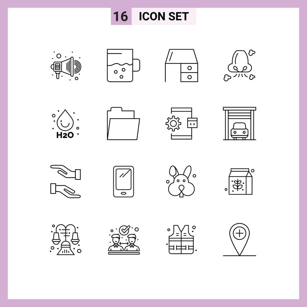 Modern Set of 16 Outlines and symbols such as ho pollution furniture nose breathe Editable Vector Design Elements