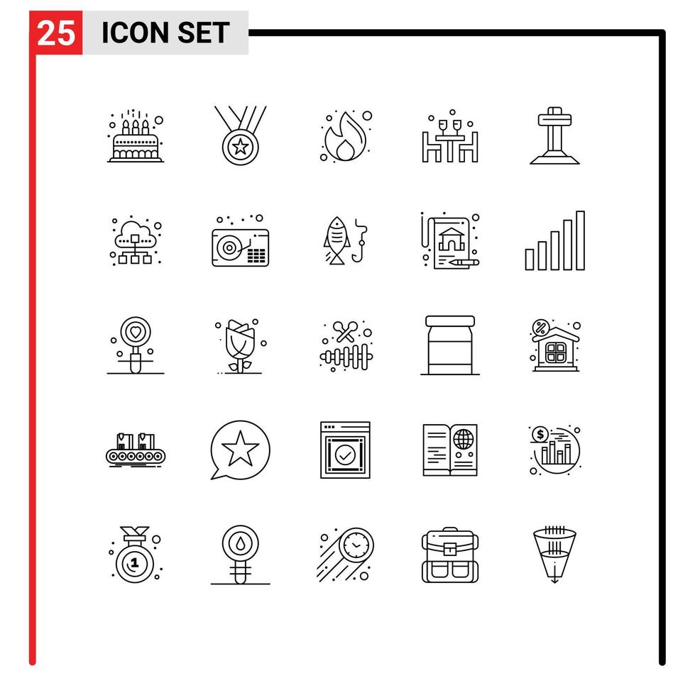 25 Universal Lines Set for Web and Mobile Applications love lunch ribbon dinner money Editable Vector Design Elements