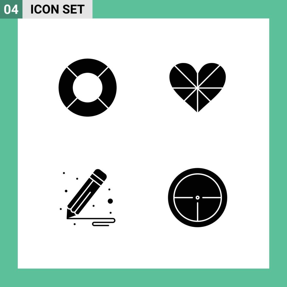 Modern Set of 4 Solid Glyphs Pictograph of float design heart favorite army Editable Vector Design Elements