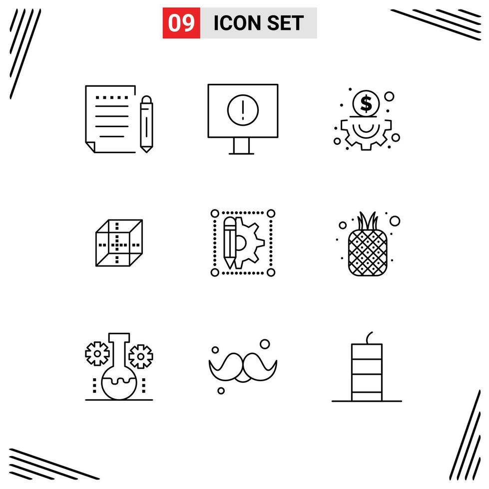 Pictogram Set of 9 Simple Outlines of pen design content creative computing Editable Vector Design Elements