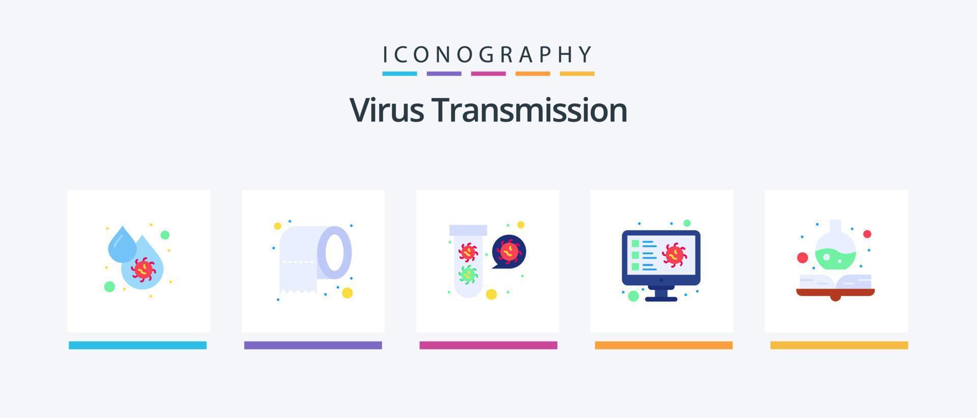 Virus Transmission Flat 5 Icon Pack Including medical. virus. bacteria. scan. computer. Creative Icons Design vector