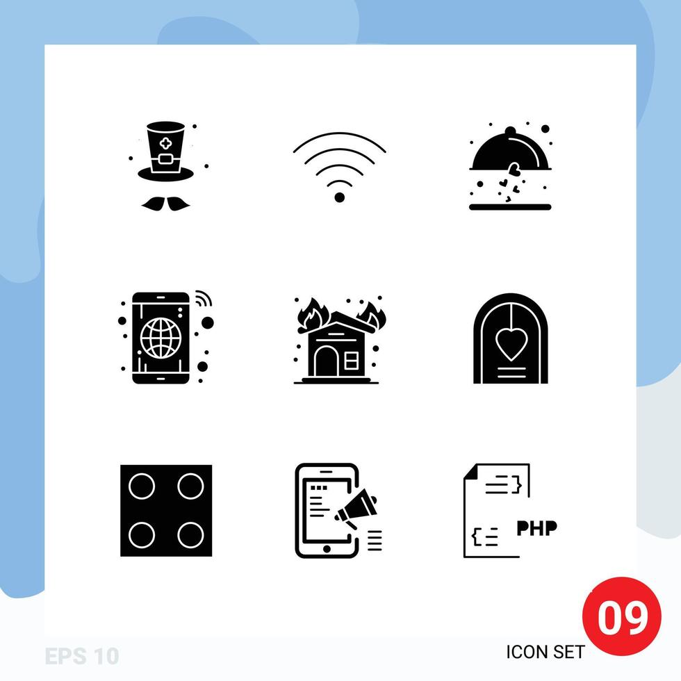 Set of 9 Modern UI Icons Symbols Signs for firehouse fireplace love fire mobile Editable Vector Design Elements