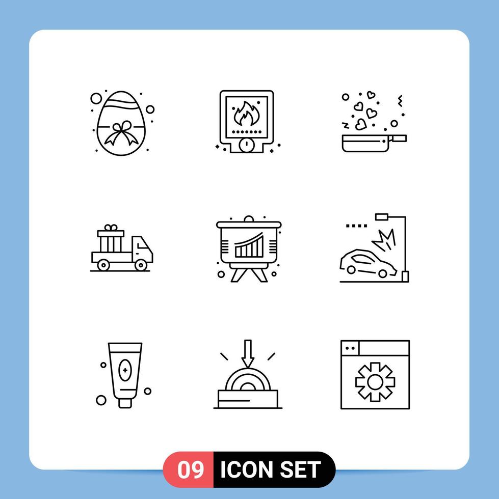 Set of 9 Vector Outlines on Grid for analysis send fire ecommerce romance Editable Vector Design Elements