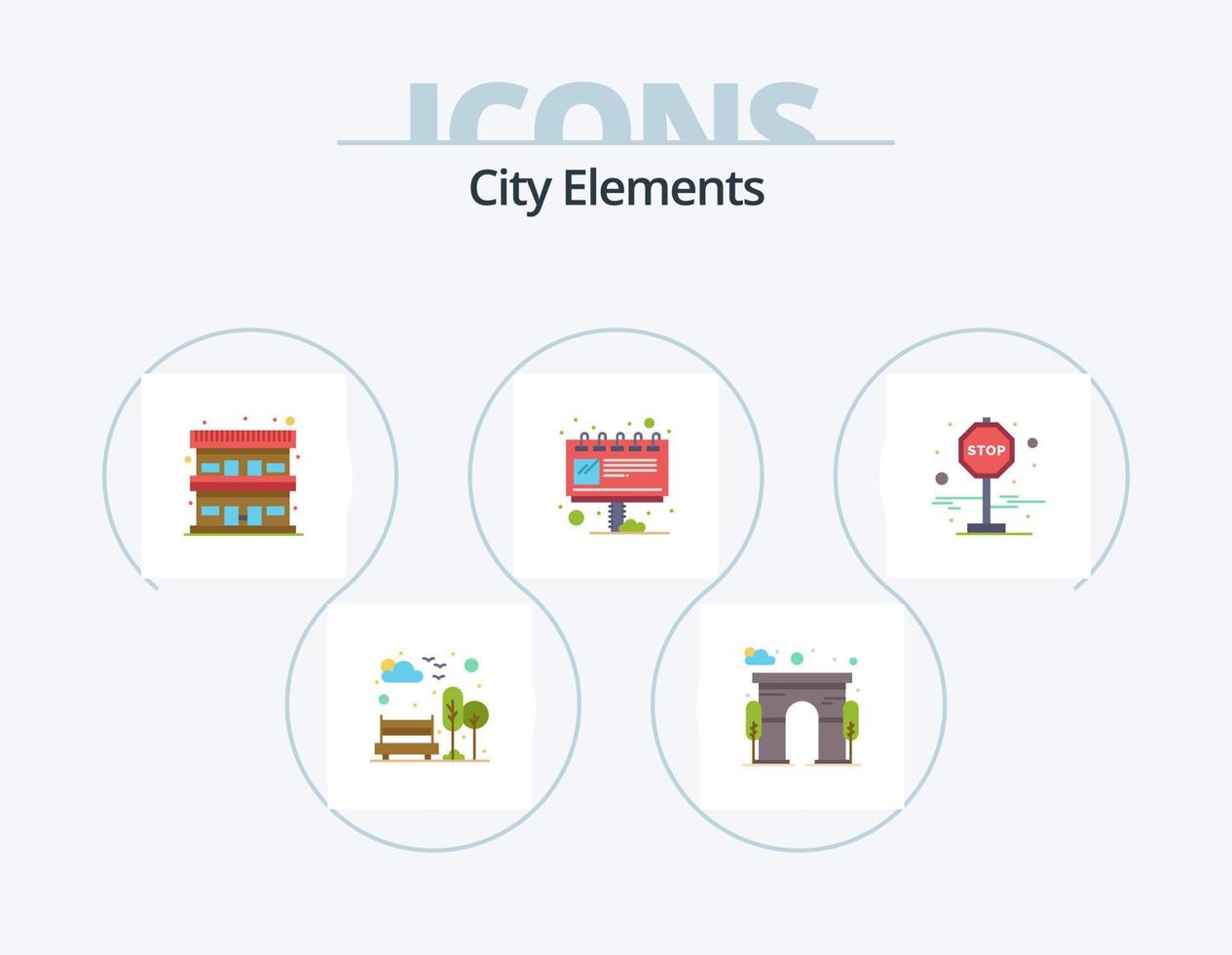 City Elements Flat Icon Pack 5 Icon Design. journey. ad. motel. marketing. advertisement vector