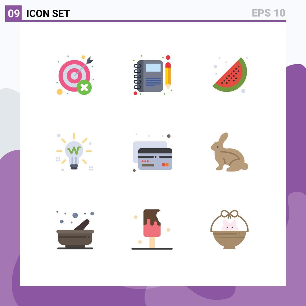 plano color paquete de 9 9 universal símbolos de resplandor idea cuaderno ligero comida editable vector diseño elementos