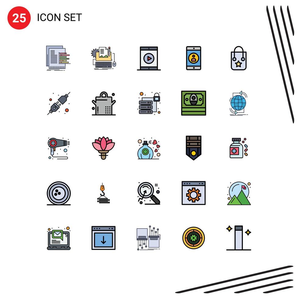 Modern Set of 25 Filled line Flat Colors and symbols such as mobile application application paper phone mobile Editable Vector Design Elements