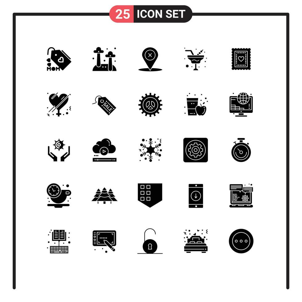 Universal Icon Symbols Group of 25 Modern Solid Glyphs of cookies glass location wine champaign Editable Vector Design Elements