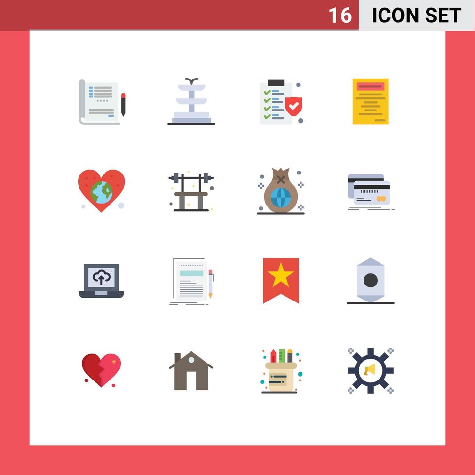 Set of 16 Modern UI Icons Symbols Signs for bench love policy world earth Editable Pack of Creative Vector Design Elements