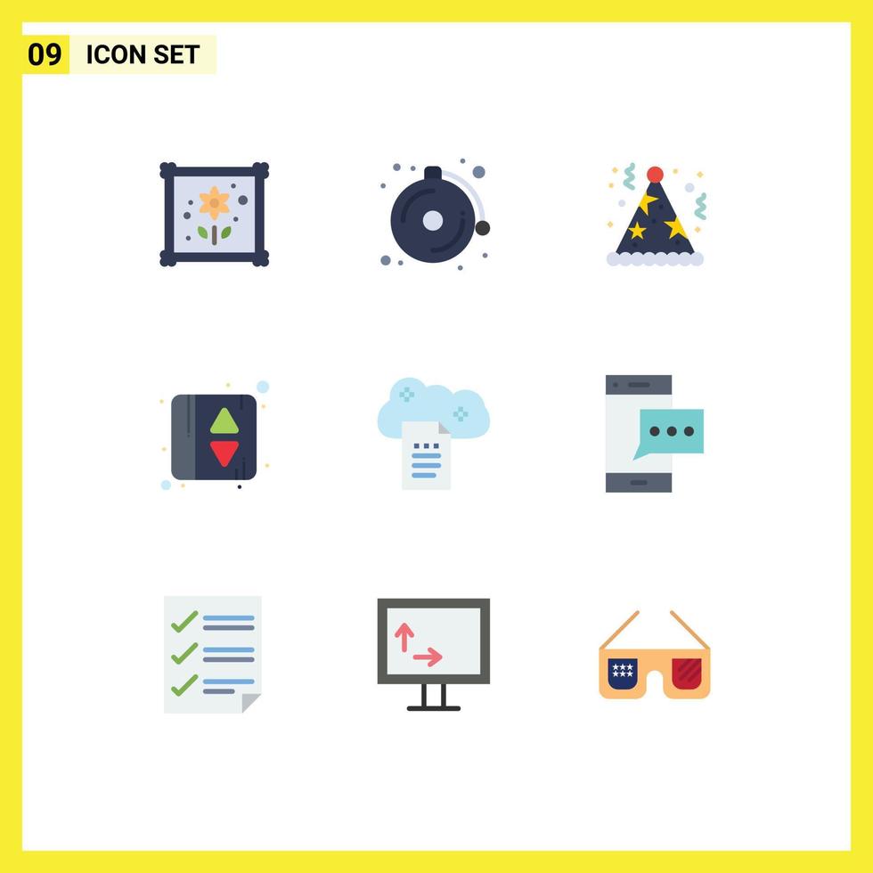 Set of 9 Vector Flat Colors on Grid for sky docs file storage fun digital storage elevator indication Editable Vector Design Elements