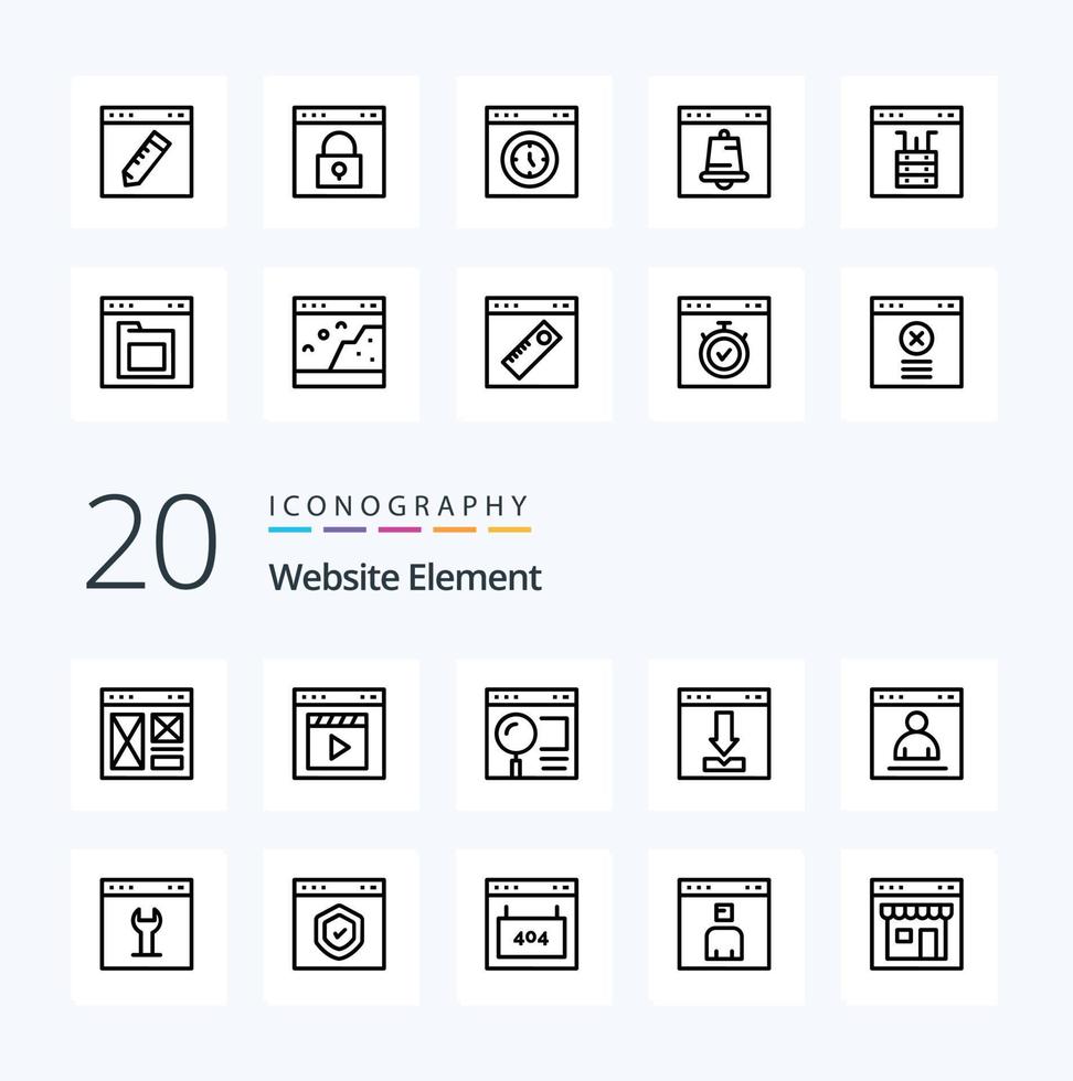 20 Website Element Line icon Pack like download arrows interface web page vector