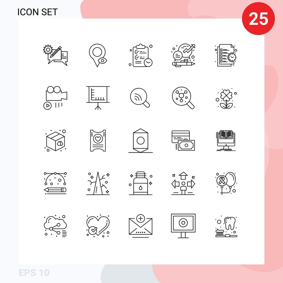 Pictogram Set of 25 Simple Lines of office growth pointer chat time Editable Vector Design Elements