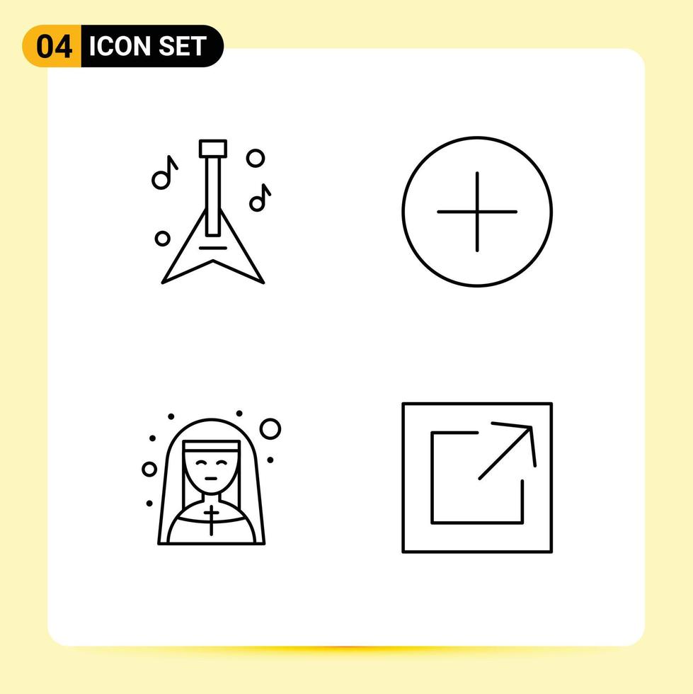 4 User Interface Line Pack of modern Signs and Symbols of guitar mother superior add multimedia profession Editable Vector Design Elements