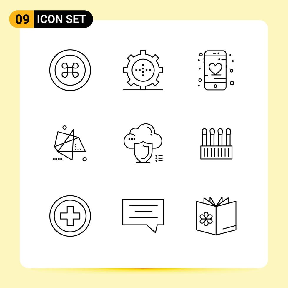 Pictogram Set of 9 Simple Outlines of secure special heart motion effects Editable Vector Design Elements