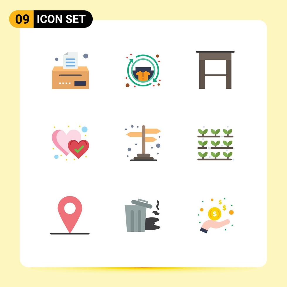 9 Flat Color concept for Websites Mobile and Apps cross road navigation desk direction heart Editable Vector Design Elements