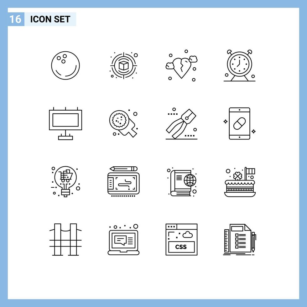 16 Universal Outlines Set for Web and Mobile Applications advertisement time break schedule alarm Editable Vector Design Elements