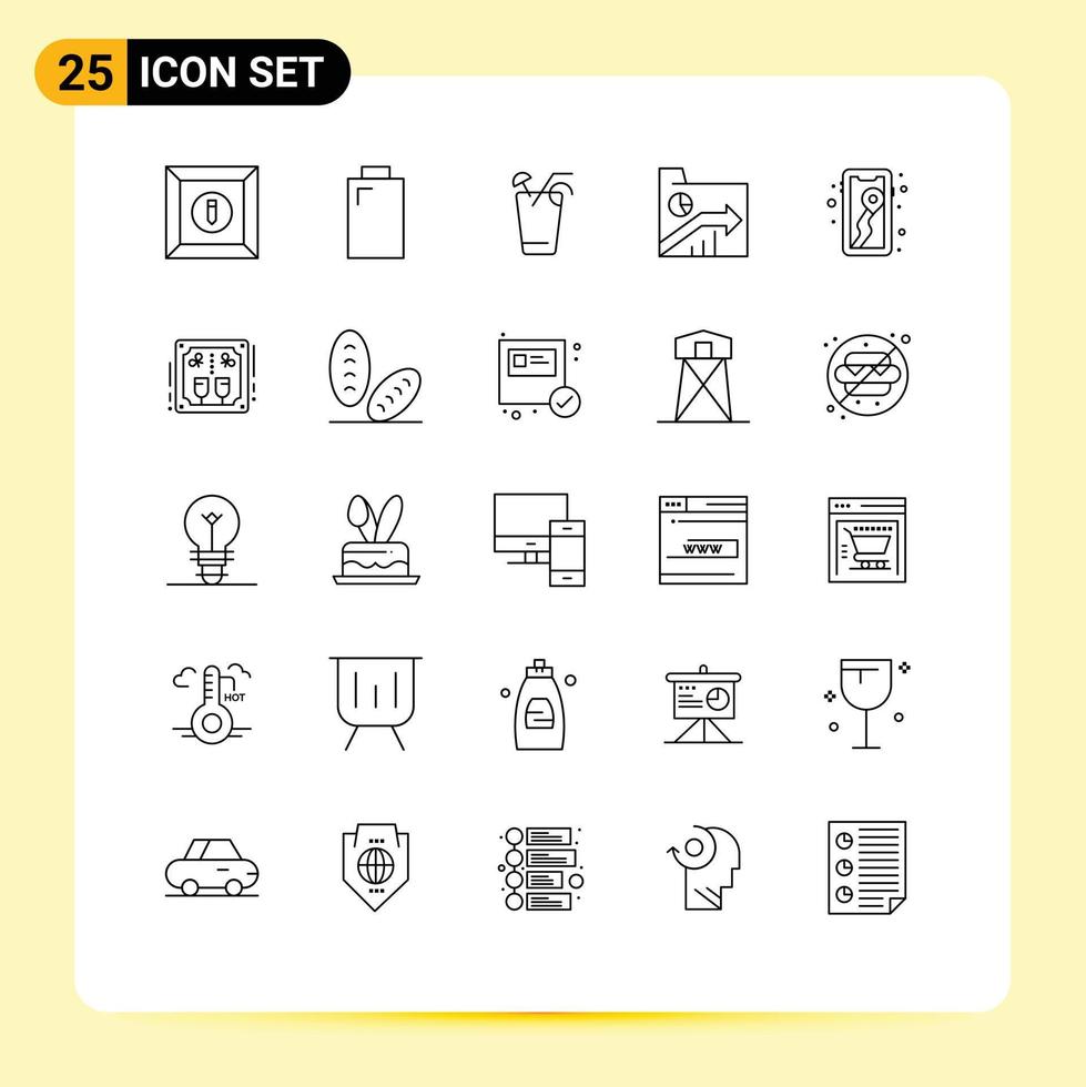 25 Universal Line Signs Symbols of map mobile food report folder Editable Vector Design Elements