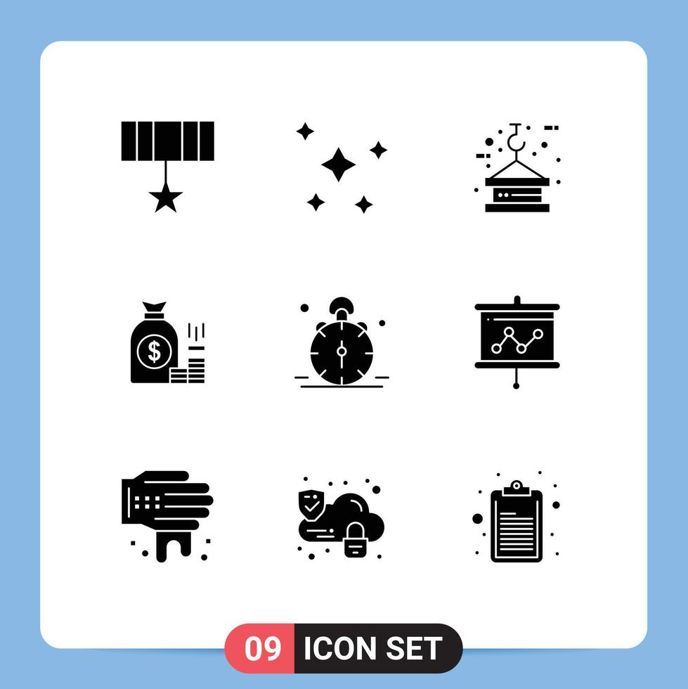 Universal Icon Symbols Group of 9 Modern Solid Glyphs of finance bag sky money rope Editable Vector Design Elements
