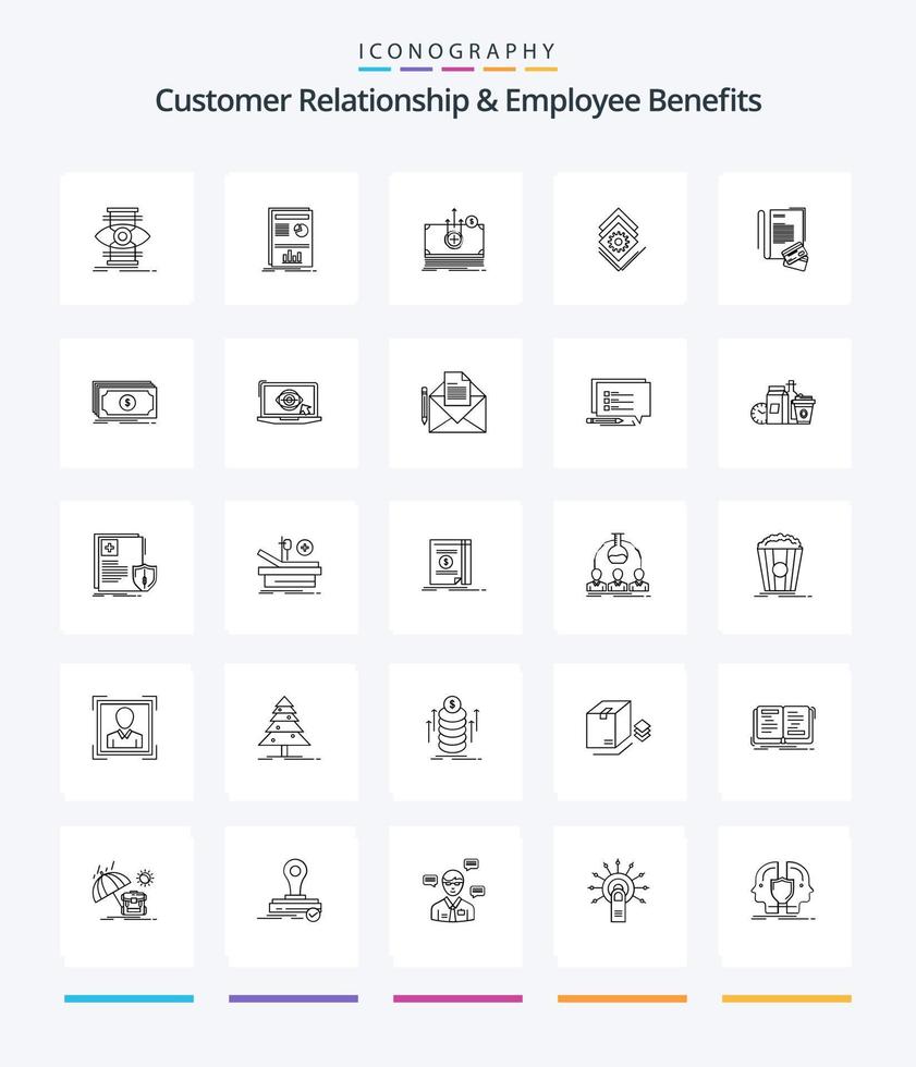 Creative Customer Relationship And Employee Benefits 25 OutLine icon pack  Such As notebook. server. money. bundle. gear vector