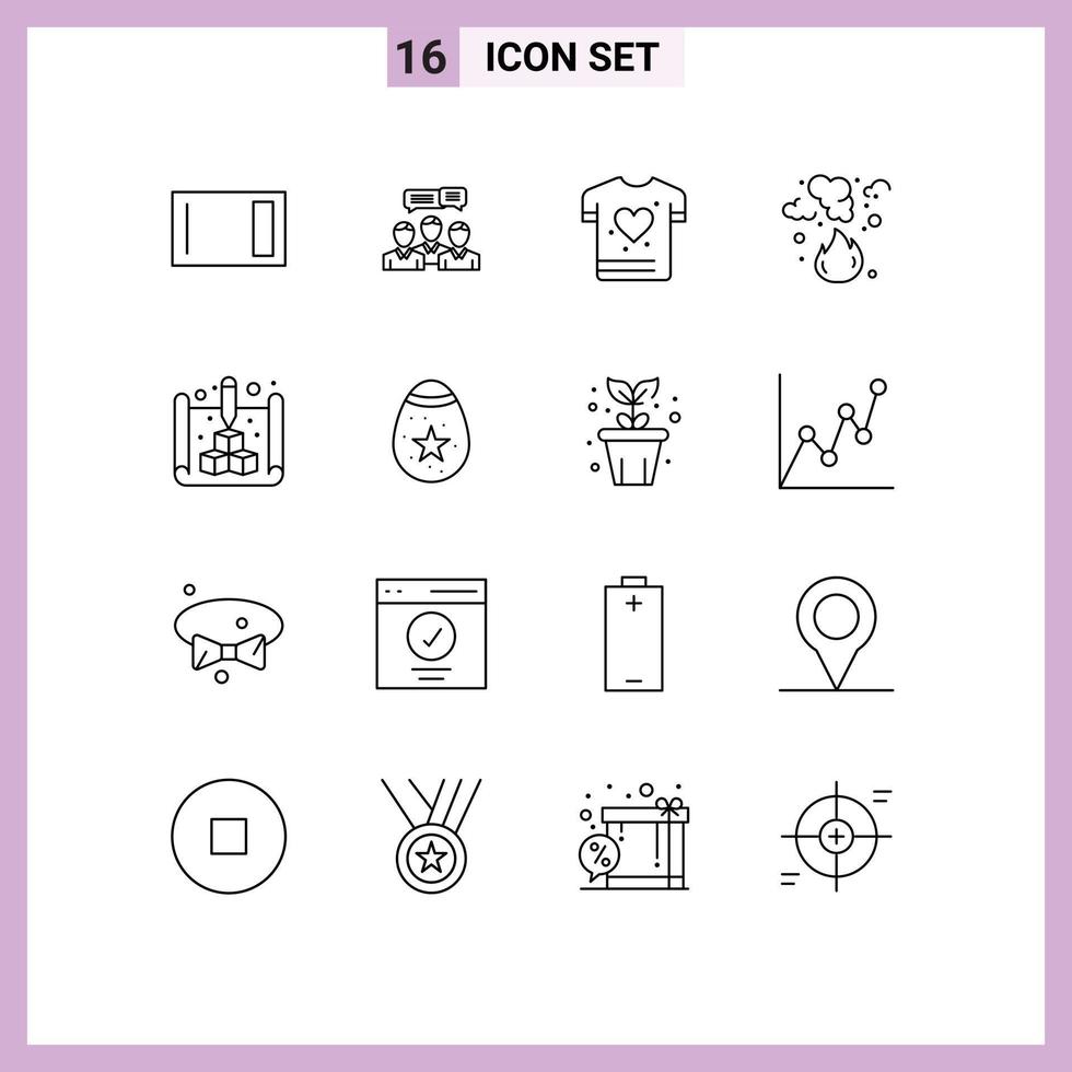 User Interface Pack of 16 Basic Outlines of pollution fire dialog burn shrit Editable Vector Design Elements