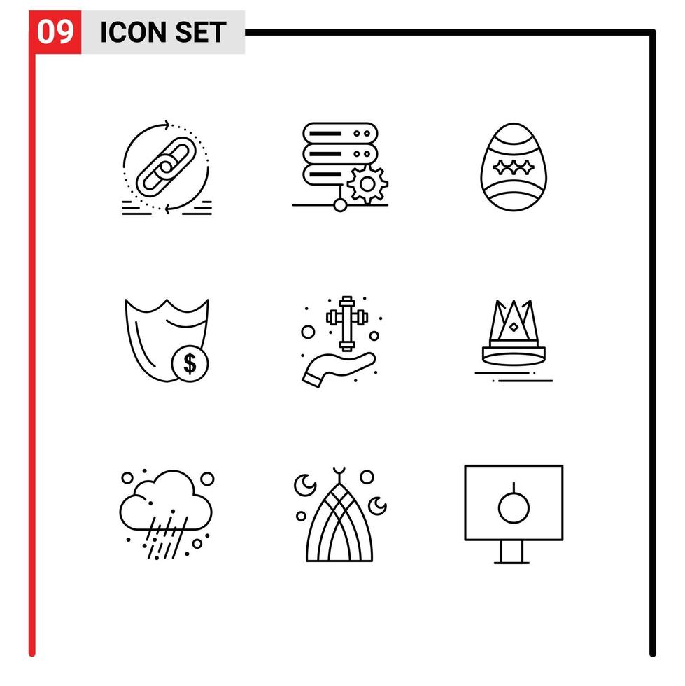 Modern Set of 9 Outlines Pictograph of security safety setting guard egg Editable Vector Design Elements