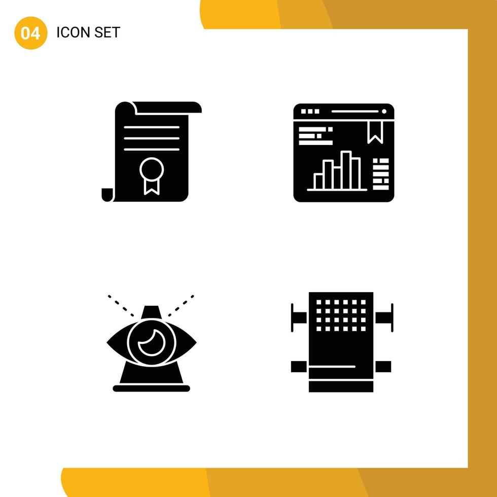 Pictogram Set of 4 Simple Solid Glyphs of certificate business document data modern Editable Vector Design Elements