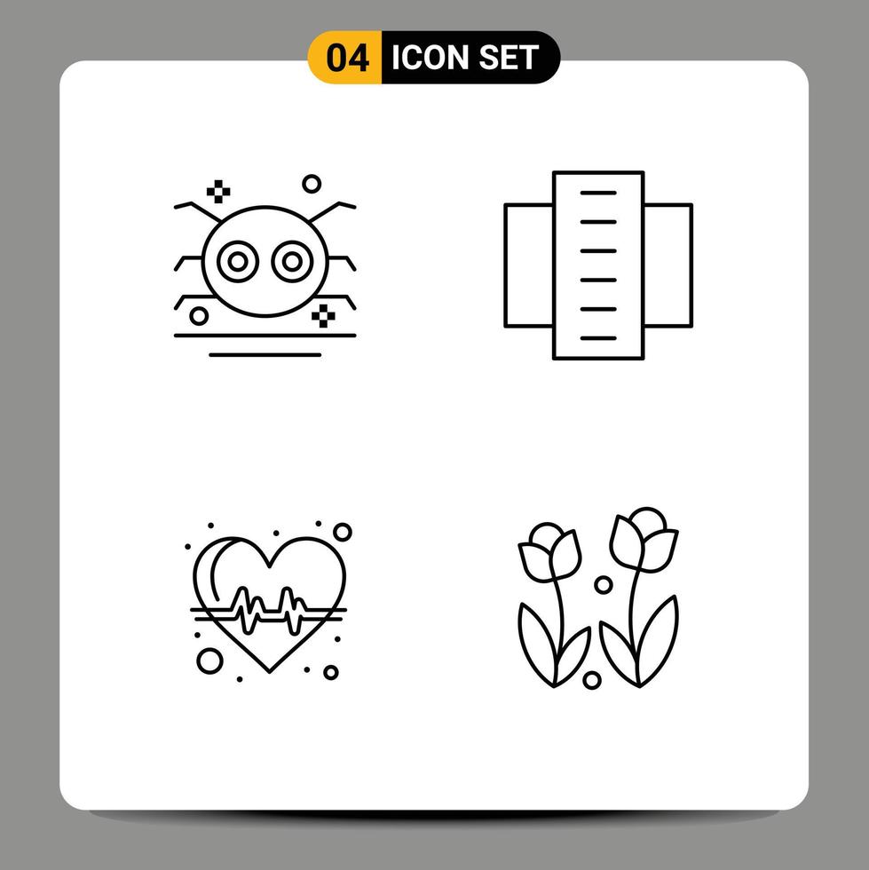 Mobile Interface Line Set of 4 Pictograms of halloween residential flats spider building heart Editable Vector Design Elements