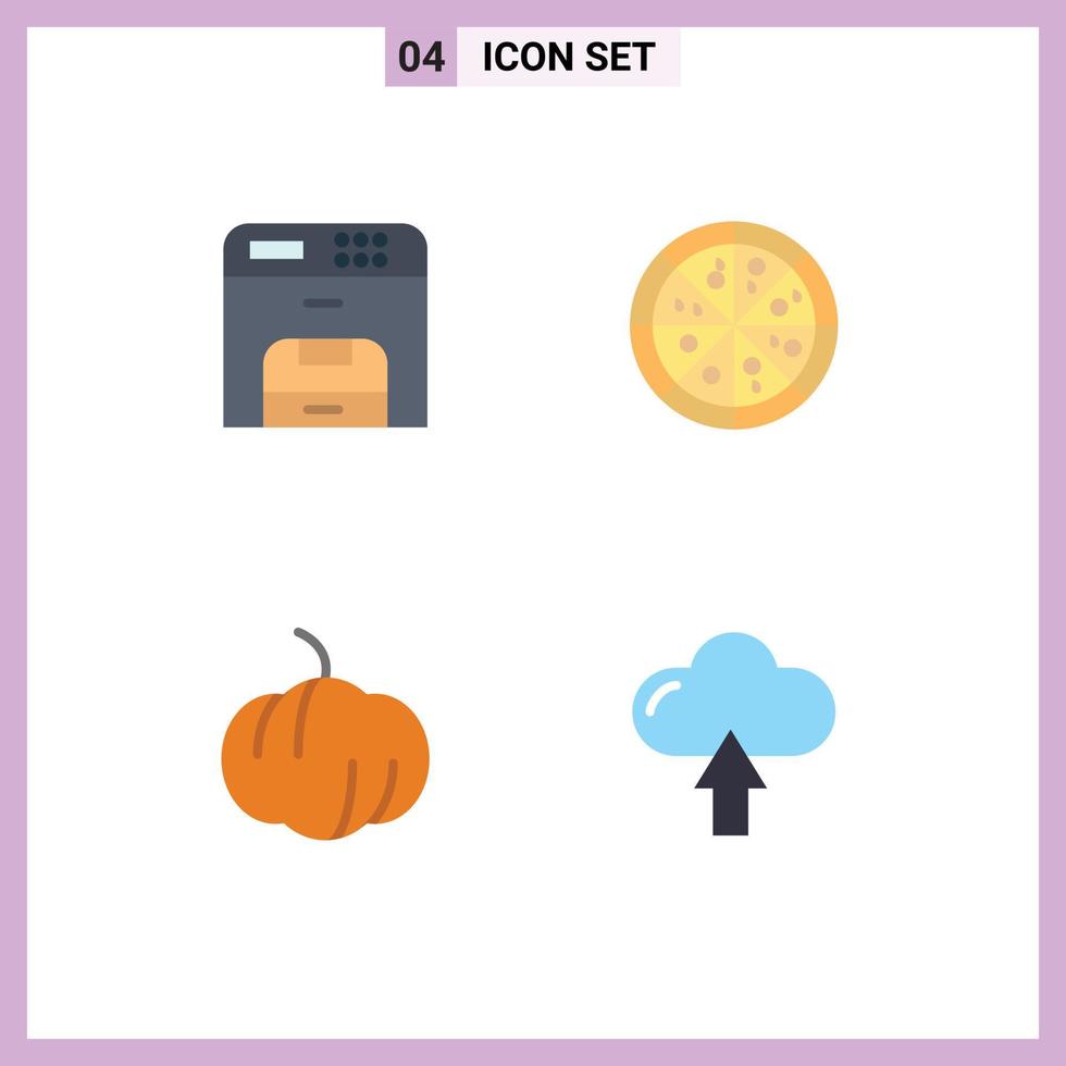 Set of 4 Vector Flat Icons on Grid for copy arrow printer food upload Editable Vector Design Elements