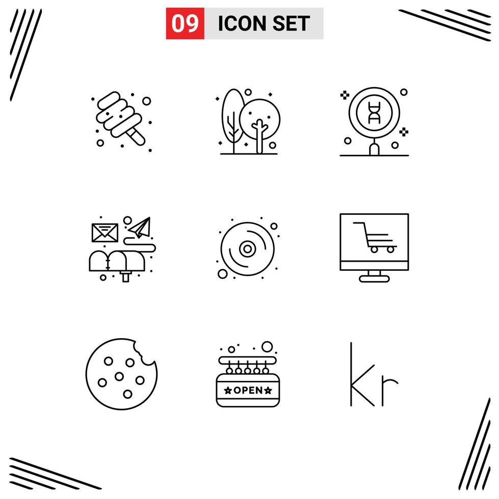 Pictogram Set of 9 Simple Outlines of mail email plant box science Editable Vector Design Elements