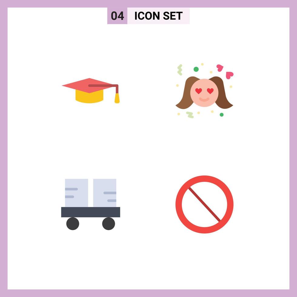 Set of 4 Vector Flat Icons on Grid for academic forklift love woman lift truck Editable Vector Design Elements