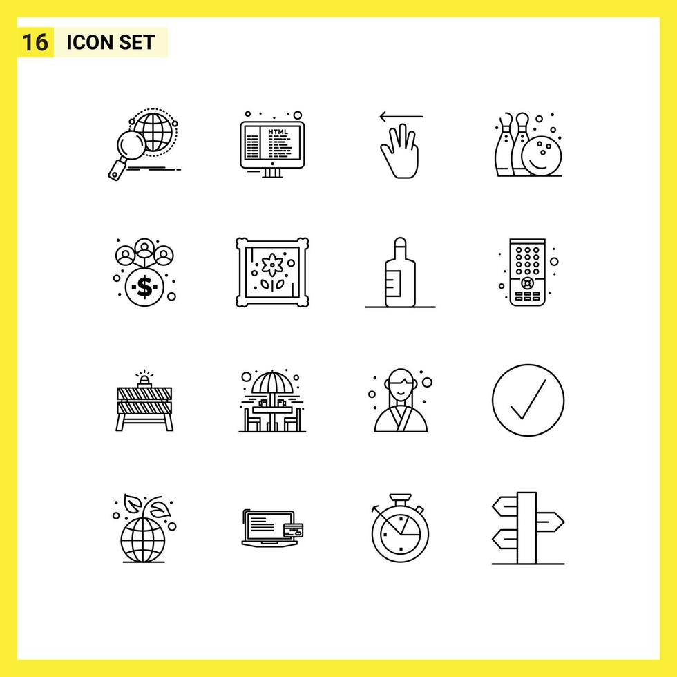 Set of 16 Modern UI Icons Symbols Signs for business game programming fun left Editable Vector Design Elements