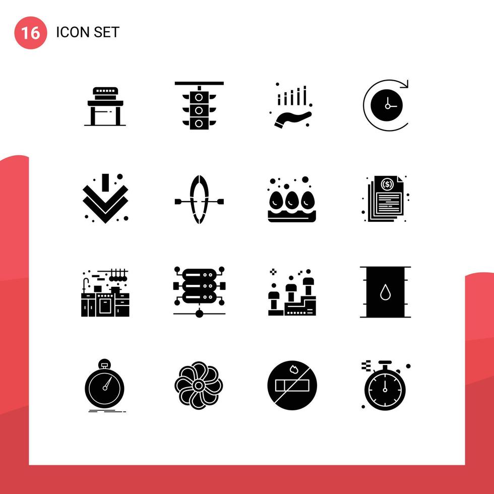 Pack of 16 Modern Solid Glyphs Signs and Symbols for Web Print Media such as full arrow train time machine marketing Editable Vector Design Elements