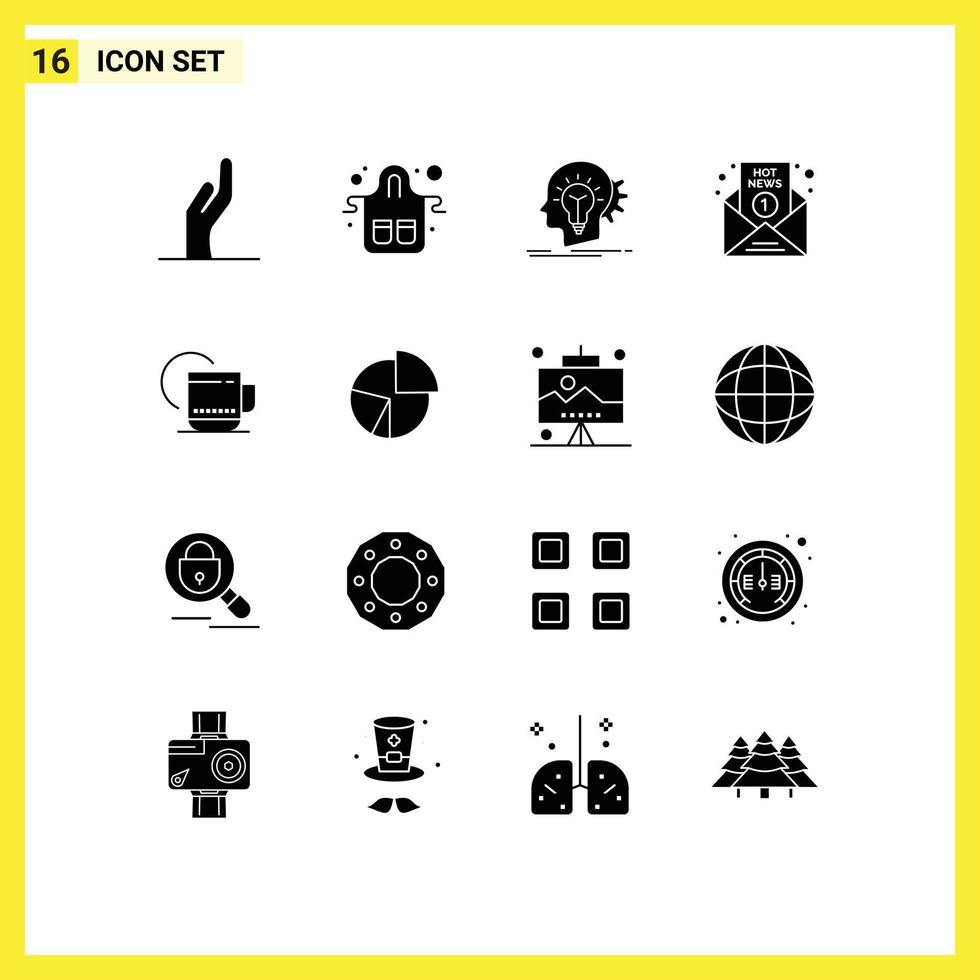 Set of 16 Modern UI Icons Symbols Signs for report media creative hot thinking Editable Vector Design Elements