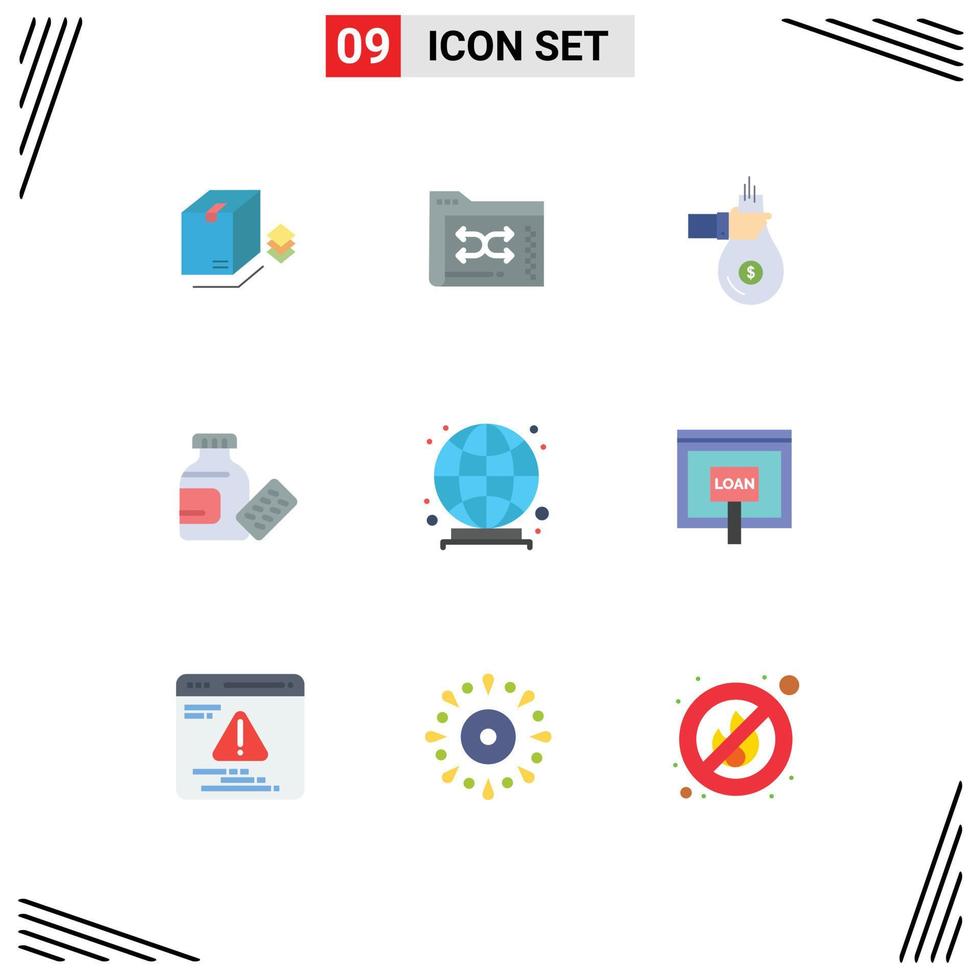 Mobile Interface Flat Color Set of 9 Pictograms of science medical management offer investment Editable Vector Design Elements