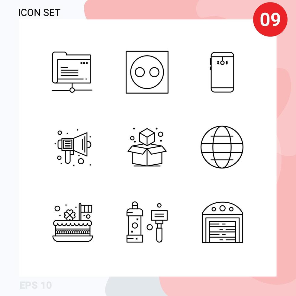 User Interface Pack of 9 Basic Outlines of sound education hardware audio camera Editable Vector Design Elements