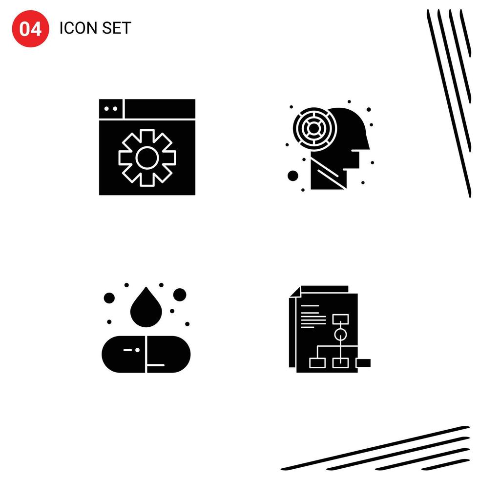 Modern Set of 4 Solid Glyphs and symbols such as web medicine labyrinth capsule graph Editable Vector Design Elements