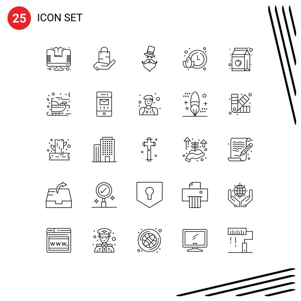 Editable Vector Line Pack of 25 Simple Lines of apple time hand lotus santa clause Editable Vector Design Elements
