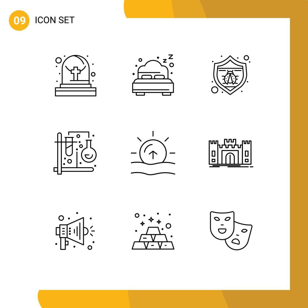Outline Pack of 9 Universal Symbols of sunrise nature spam mix tubes Editable Vector Design Elements
