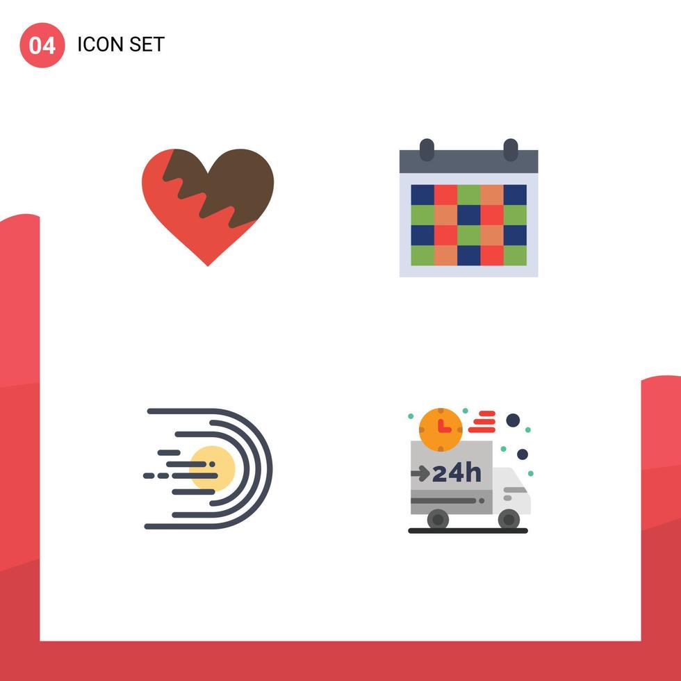 User Interface Pack of 4 Basic Flat Icons of heart date favorite calendar comet Editable Vector Design Elements