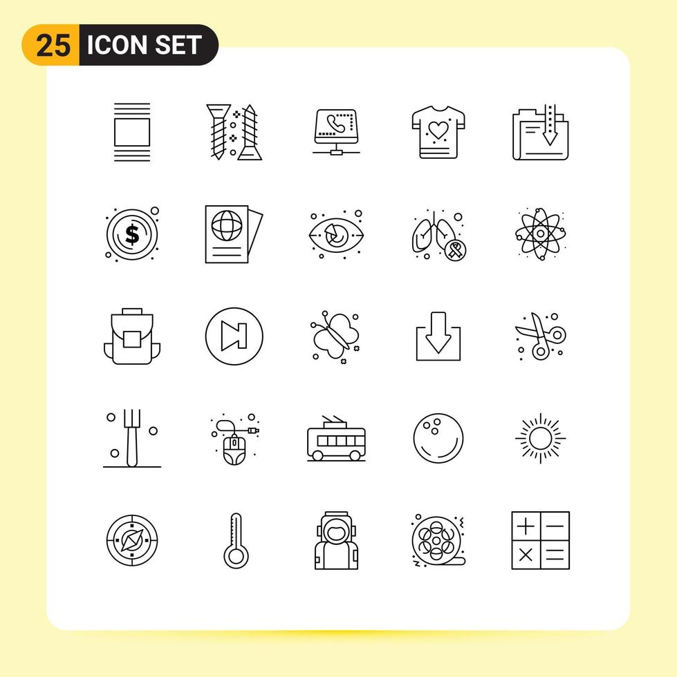 User Interface Pack of 25 Basic Lines of data archive handset love gym Editable Vector Design Elements