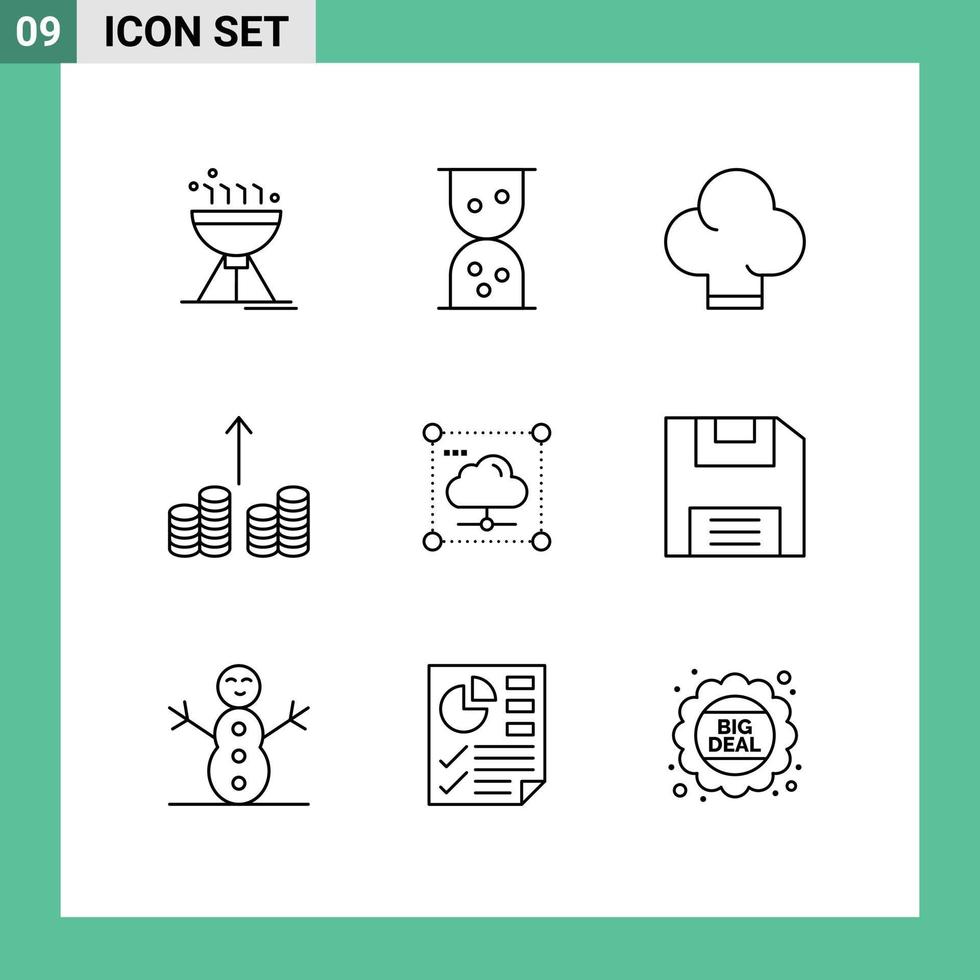 Editable Vector Line Pack of 9 Simple Outlines of floppy network cash secure share Editable Vector Design Elements