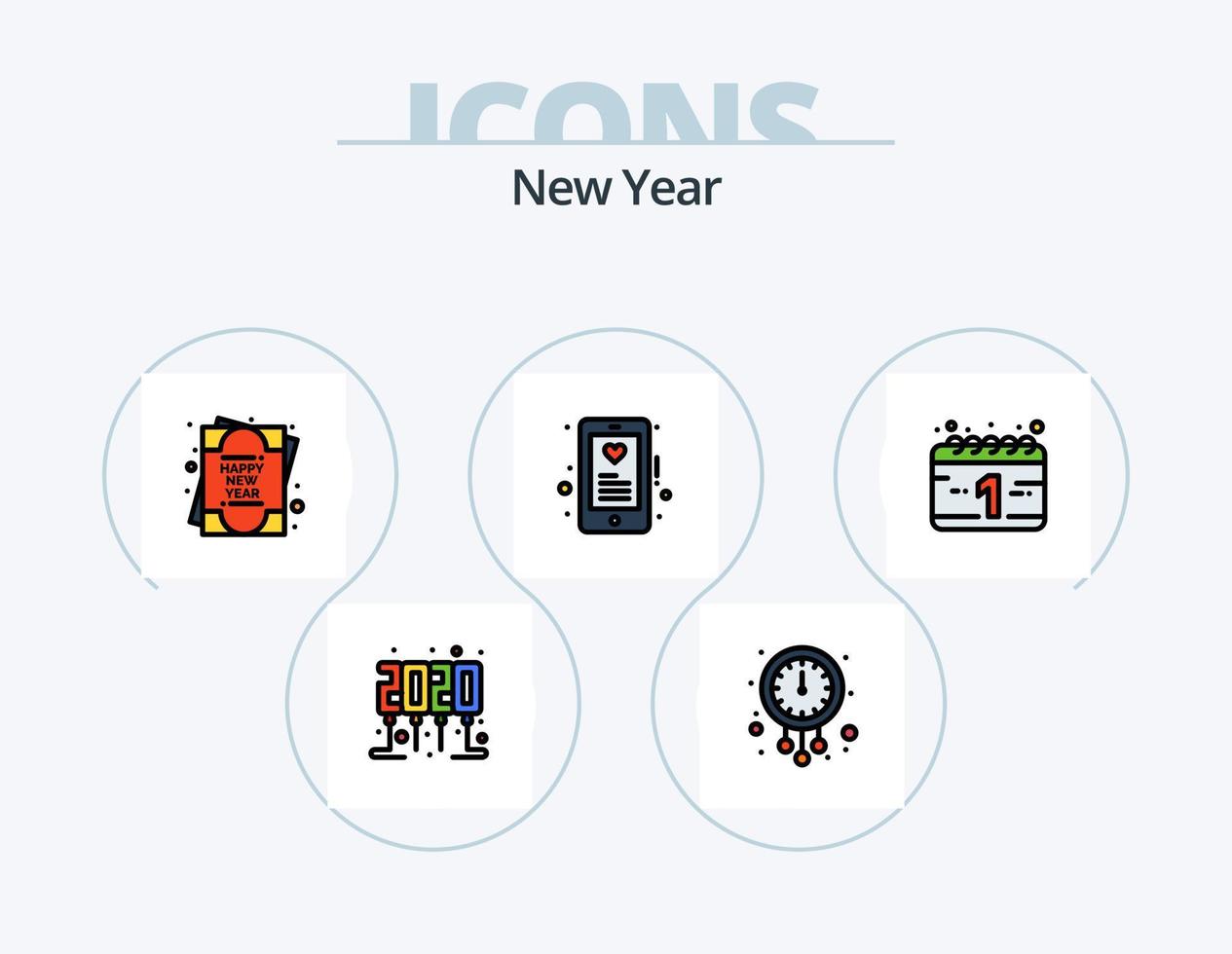 New Year Line Filled Icon Pack 5 Icon Design. new. greetings. calendar. card. new year vector
