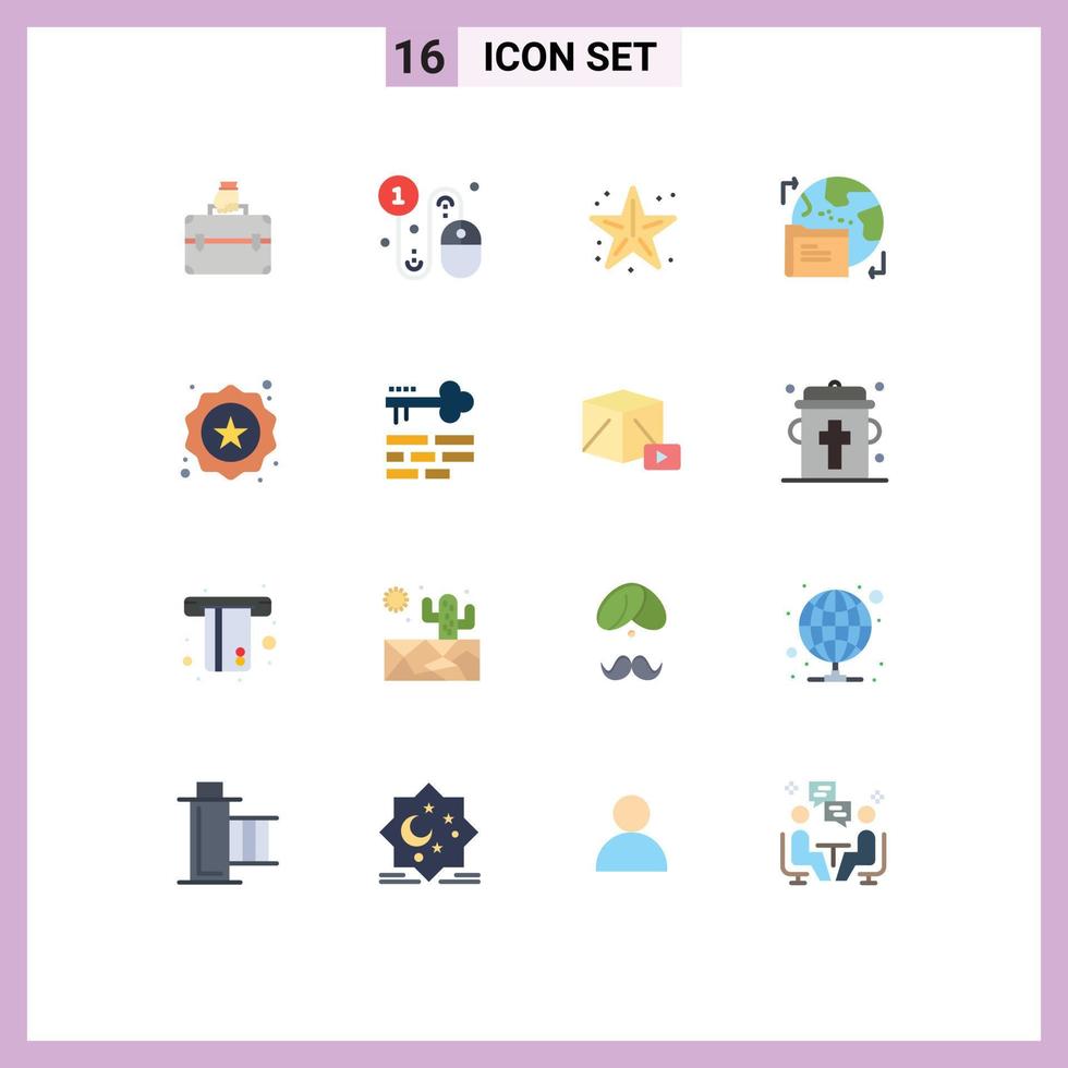 User Interface Pack of 16 Basic Flat Colors of data world pay per click gdpr star Editable Pack of Creative Vector Design Elements