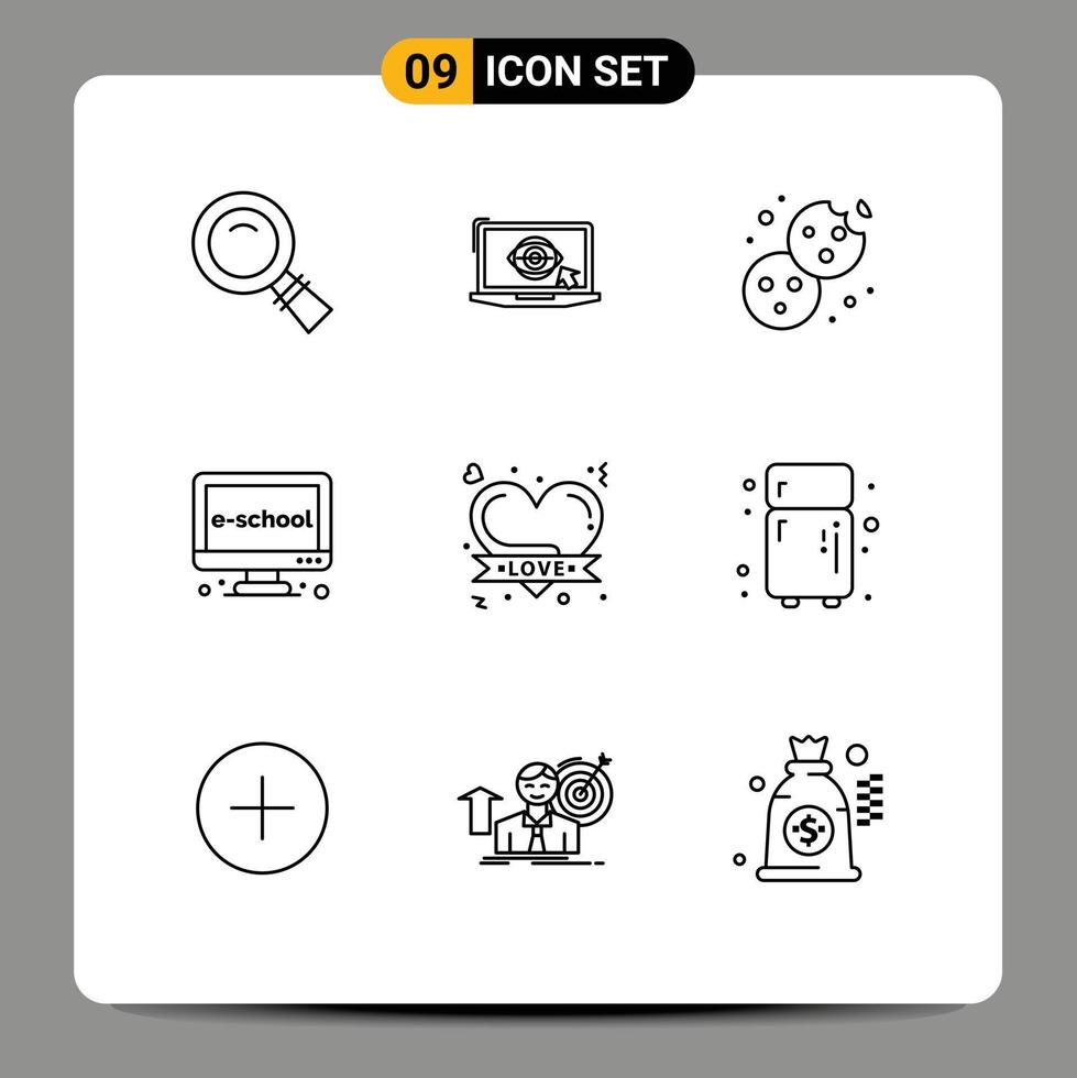 Editable Vector Line Pack of 9 Simple Outlines of badge learning bake electronic e Editable Vector Design Elements