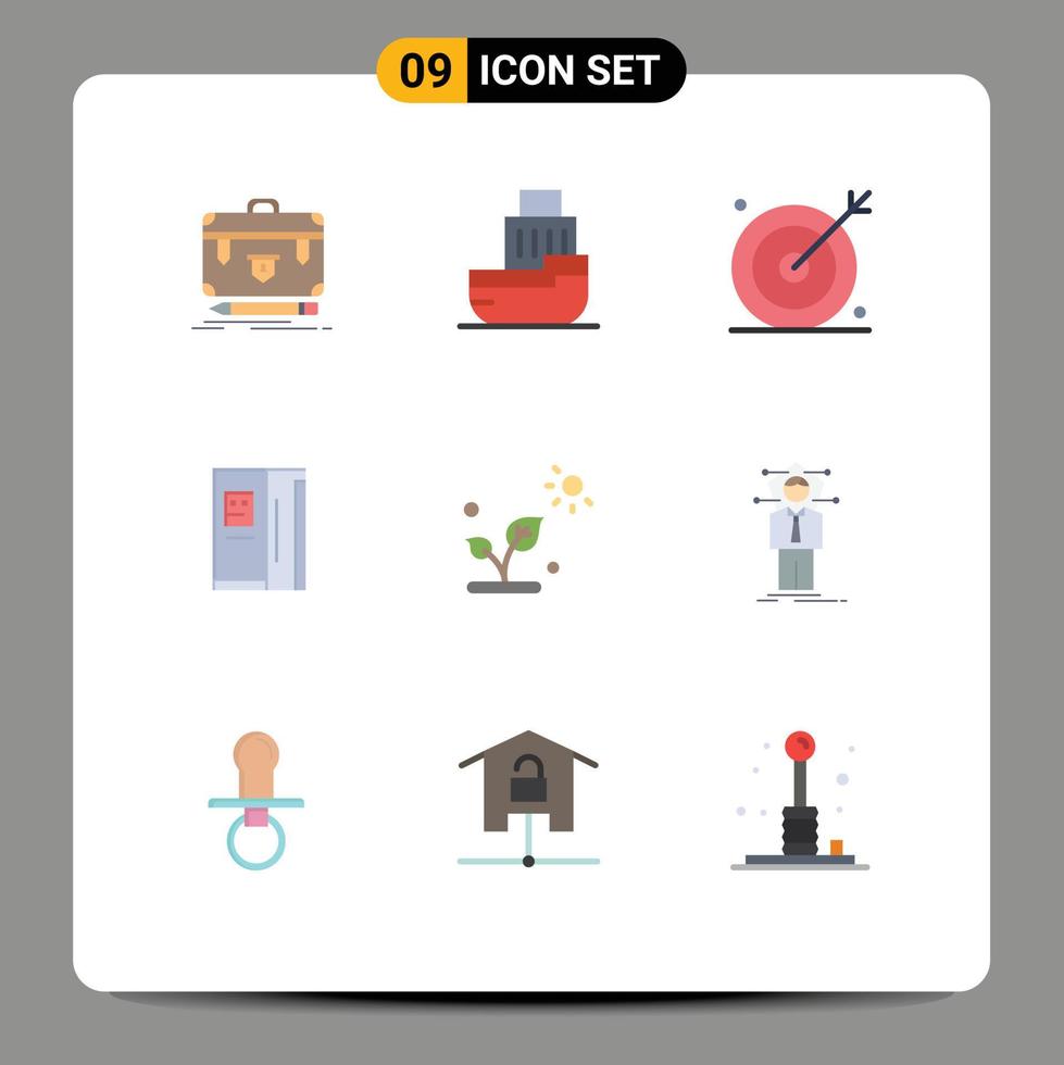 Set of 9 Commercial Flat Colors pack for cooling fridge shipping seo optimization Editable Vector Design Elements