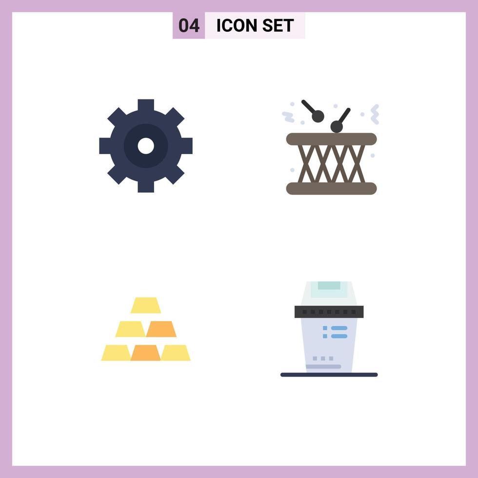 Group of 4 Flat Icons Signs and Symbols for control gold drum instrument stack Editable Vector Design Elements