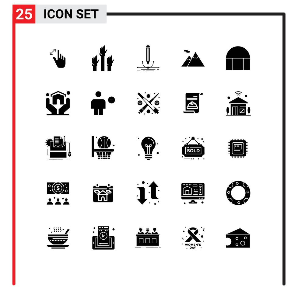 Pictogram Set of 25 Simple Solid Glyphs of mountains camping employee draw pen Editable Vector Design Elements