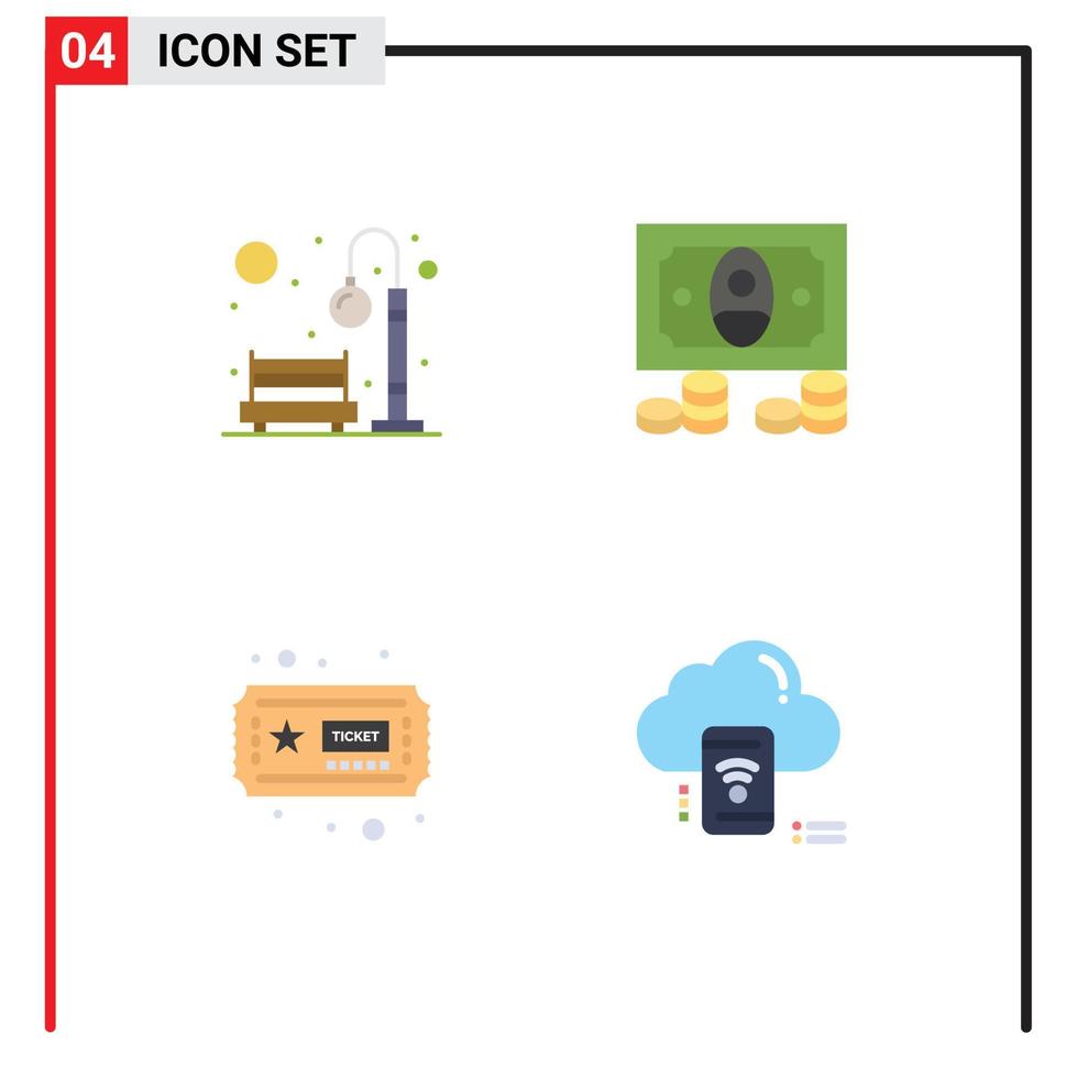 Stock Vector Icon Pack of 4 Line Signs and Symbols for bench hobbies recreation coins wifi Editable Vector Design Elements