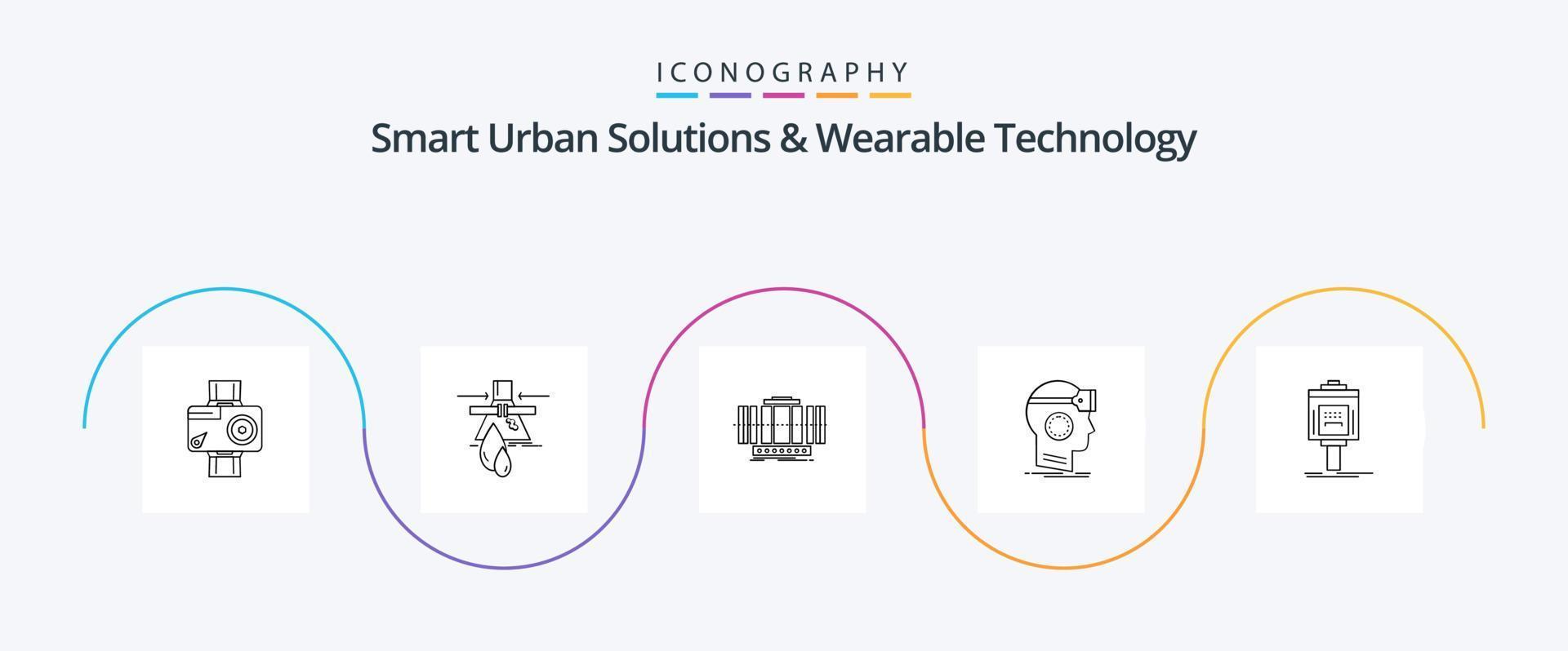 Smart Urban Solutions And Wearable Technology Line 5 Icon Pack Including headset. vr. factory. technology. axis vector